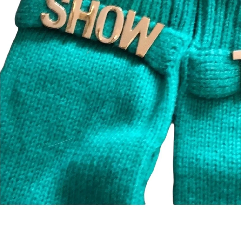 Emerald Green knit gloves SHOW & TELL there are a few pulls although